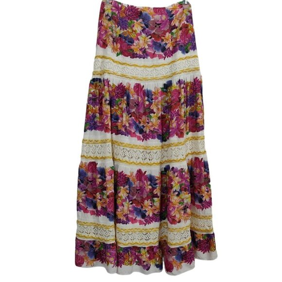 Cecilia Prado Maxi Peasant Skirt Size Small Floral Crochet Tiered Beachy Boho - Picture 2 of 12